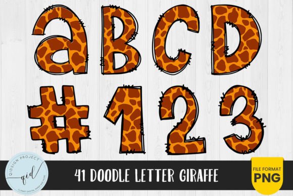 41 Giraffe Doodle Letters and Numbers