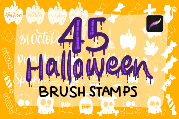45 Halloween Brush Stamp for Procreate
