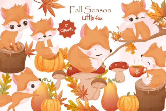 Autumn Series Little Fox Clipart Set