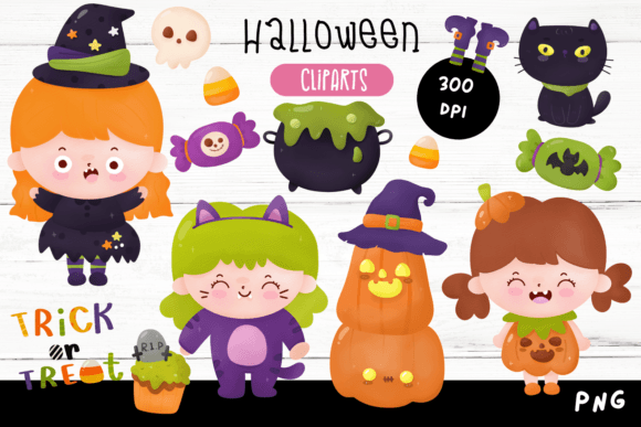 Cute Halloween Watercolor PNG Collection