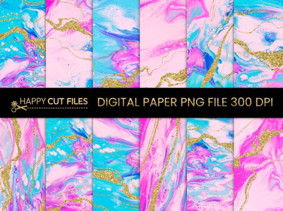 Gold Rainbow Marble Digital Paper
