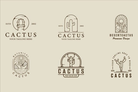 Set of Cactus Line Art Logo Vector