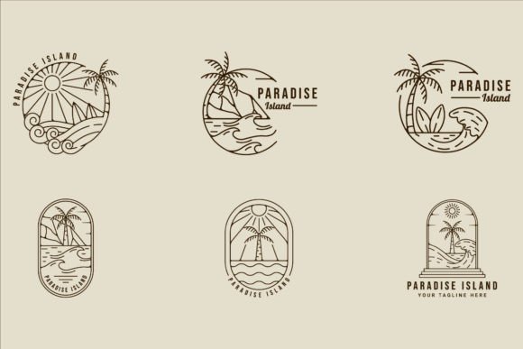 Set of Palm Tree Logo Line Art Vector