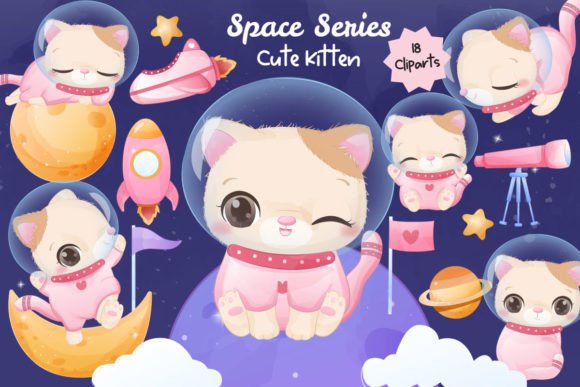 Space Series Cute Kitten Clipart: A Versatile Asset for Creative Projects