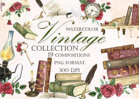 Watercolor Vintage Compositions PNG